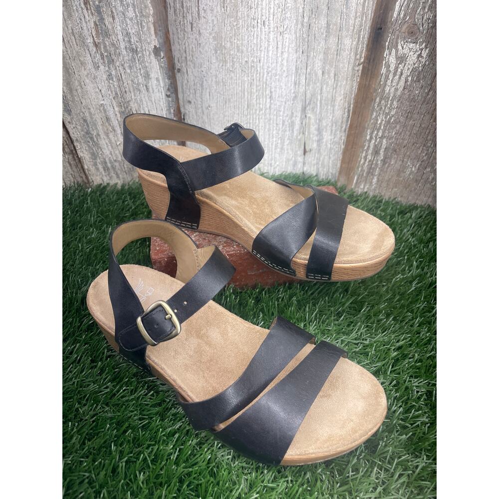 Dansko Women's Lindsay Black Platform Wedge Sandals Women's EU37 US 6.5-7